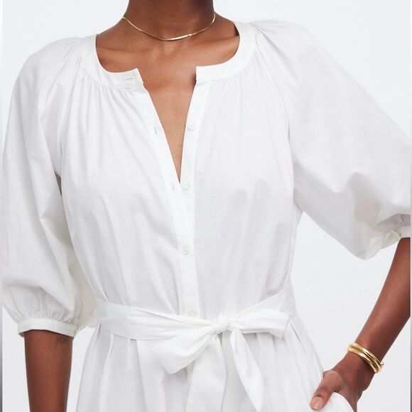 Madewell Tie-Waist Button-Front Midi Dress in Poplin - Picture 5 of 8